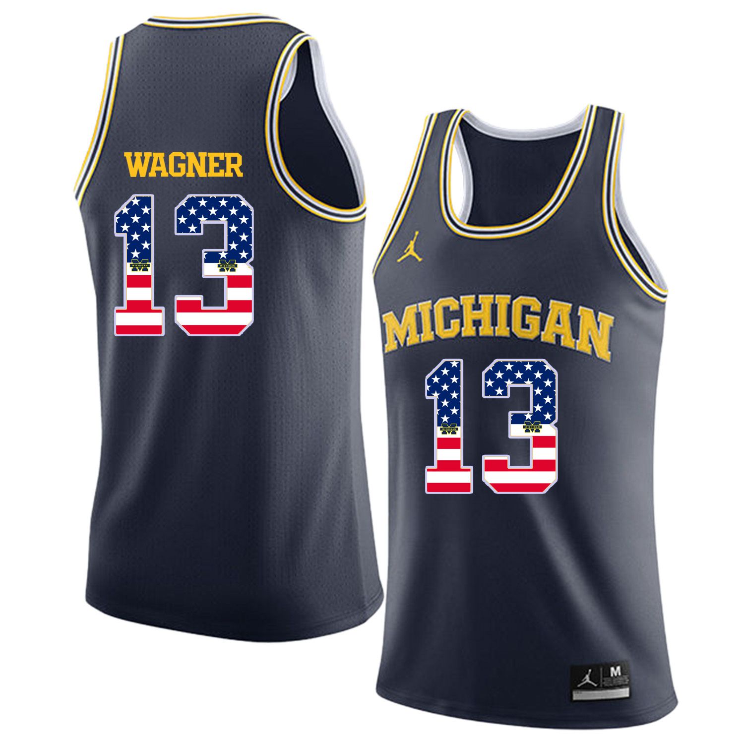 Men Jordan University of Michigan Basketball Navy 13 Wagner Flag Customized NCAA Jerseys